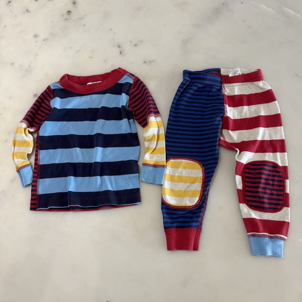 Hanna Andersson Mix It Up Striped Long John Pajama Set Organic Cotton Red Blue